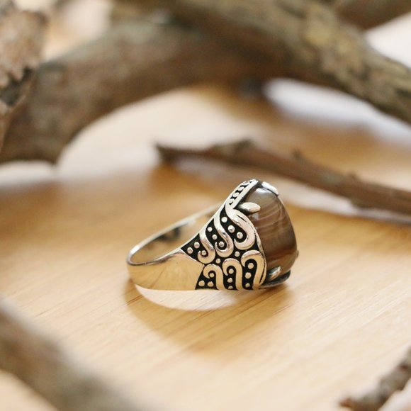 Brown Agate STONE,925 Sterling Silver SIZE 10.5 - Picture 2 of 5